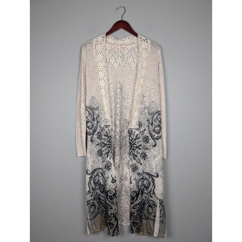 Vocal Paisley Rhinestone Crochet Lace Duster Cardigan